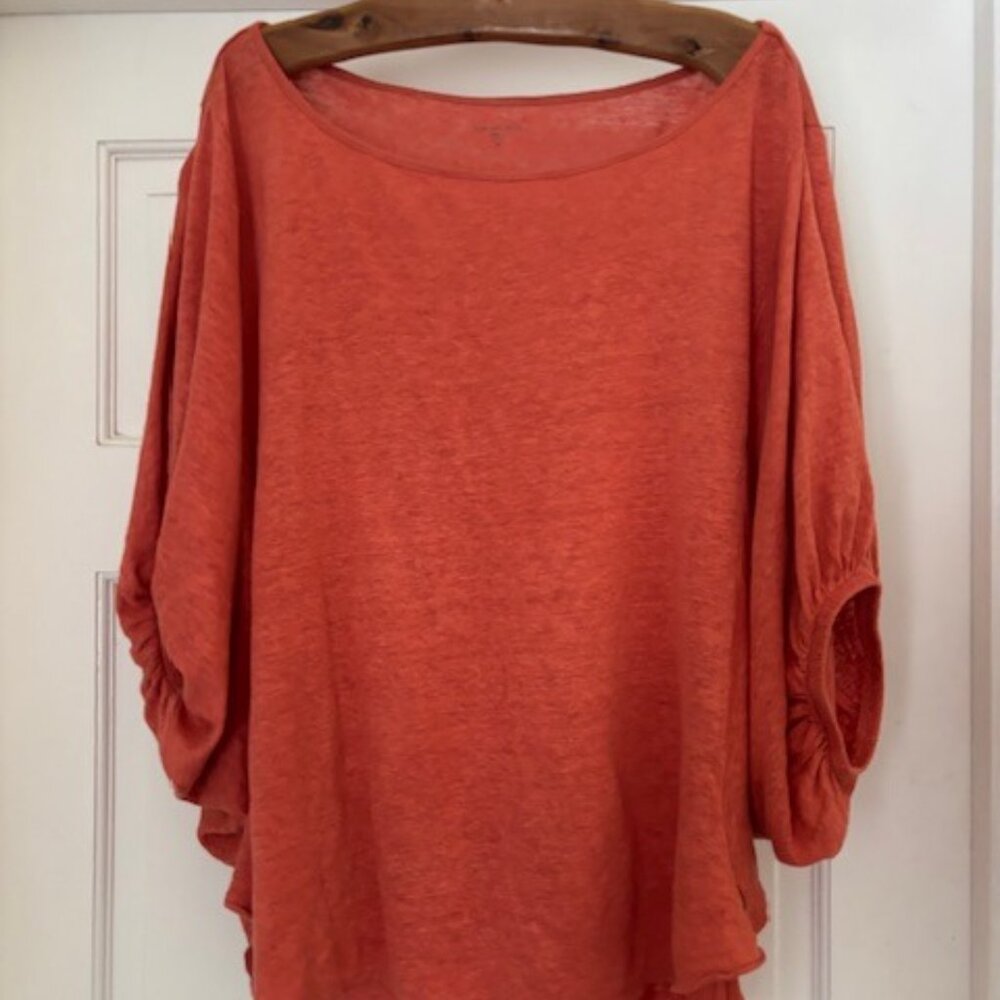 Garnet Hill Top Women's Organic Linen Batwing Sleeve Knit Pullover Orange- M